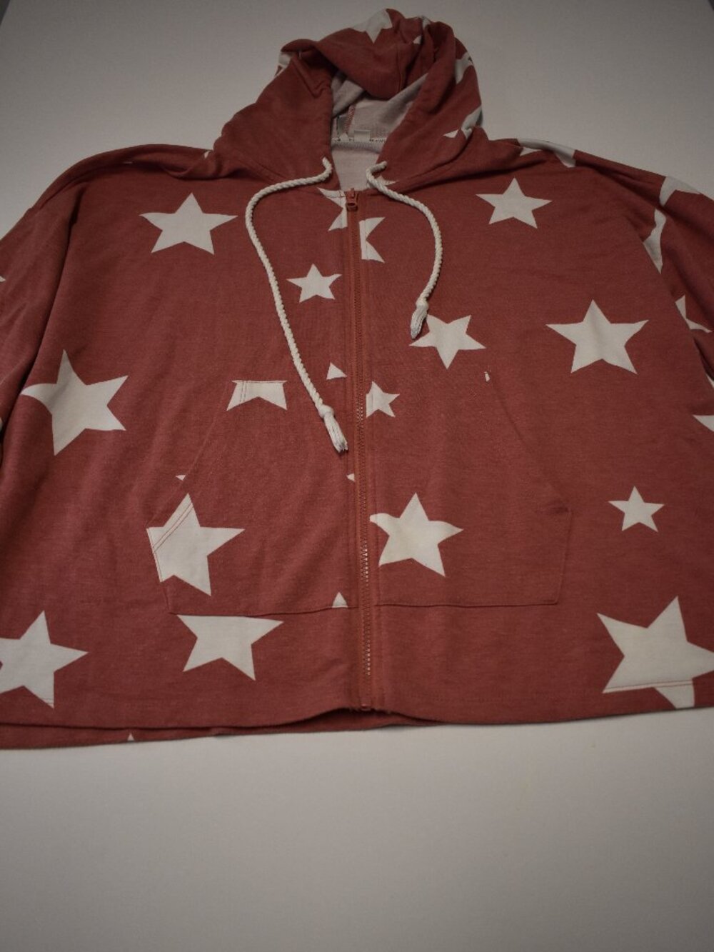 18/20W Live Well Women's Star Print Full Zip Hoodie Rust Red White Plus Size